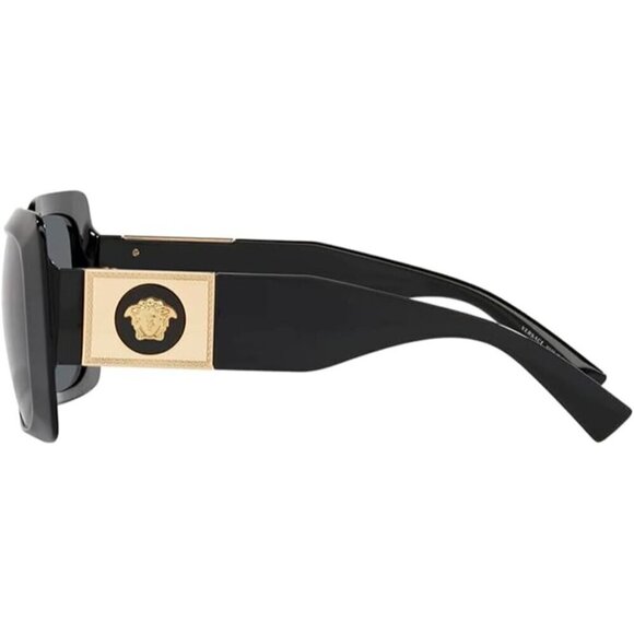 Versace Retro Square Polarized Women Black Plastic Rectangle Lens Sunglasses - Picture 3 of 3